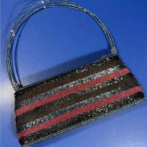 Vintage Fully Beaded Evening Bag – 8.5” – Multi-Strand Handle – Zipper Closure